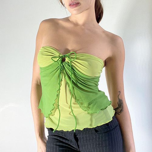 Ruffle Mesh Tube Top