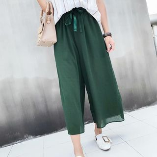 TOJI - Cropped Wide-Leg Chiffon Pants | YesStyle