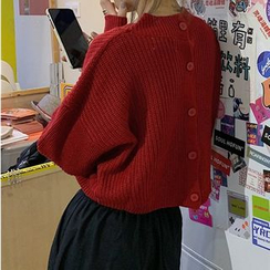 monroll - Button-Back V-Neck Cropped Sweater monroll - Button-Back V-Neck Cropped Sweater