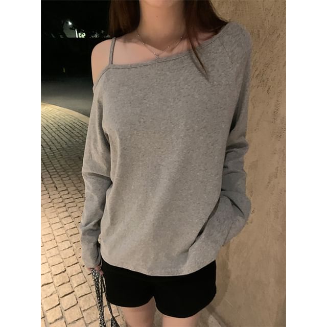 Beem-One Shoulder Cold Shoulder Plain Top