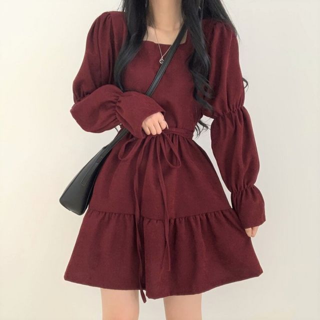 burgundy dress with navy shoes Meagan Burgundy Drop Waist Dress