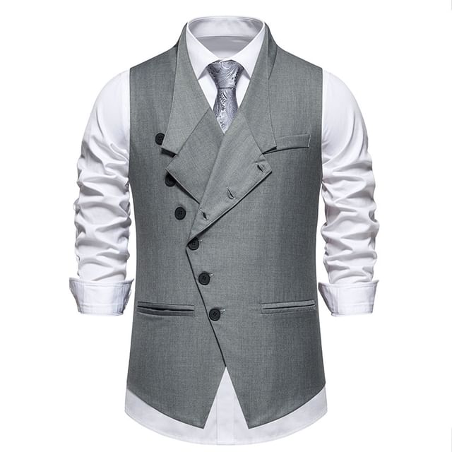 YIKES-Stand Collar Plain Asymmetrical Button-Up Vest
