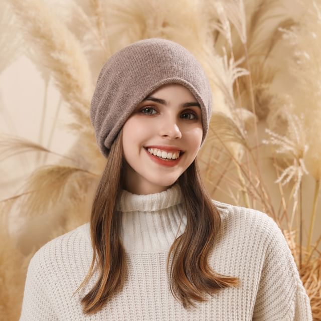 Kinoxslone-Plain Knit Beanie