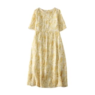 ZIMO Short-Sleeve Crew Neck Floral Midi Sundress Sale