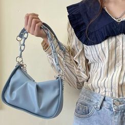 Gabbie - Chain Strap Ruched Faux Leather Shoulder Bag