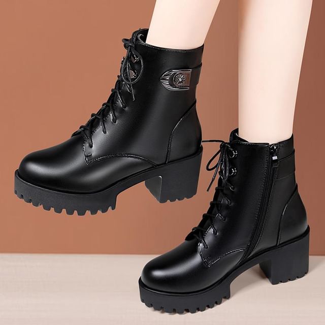 Freesia-Faux Leather Platform Short Boots