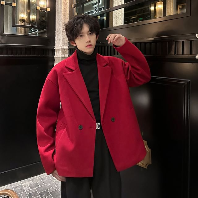 Freehop-Long Sleeve Double-Breasted Blazer