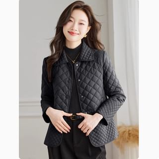 Jeonseon-Collared Quilted Button-Up Plain Jacket