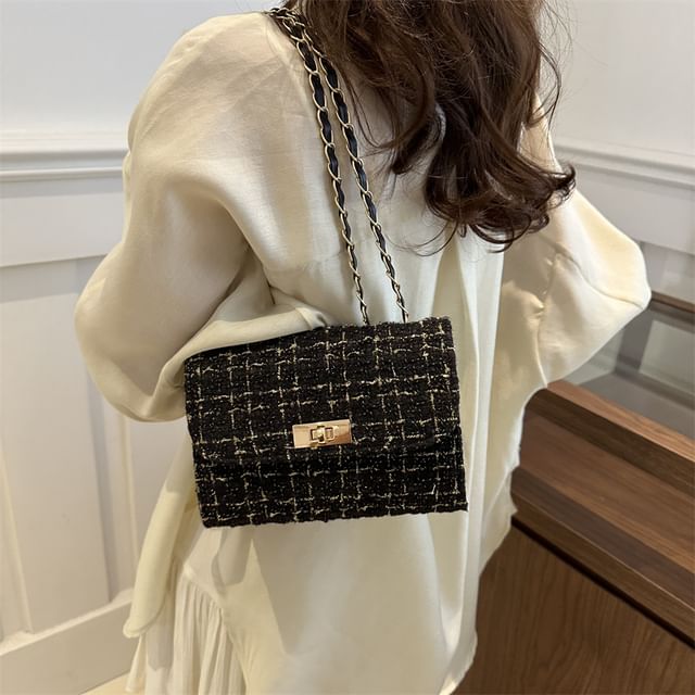 Maorong-Chain Strap Tweed Flap Crossbody Bag