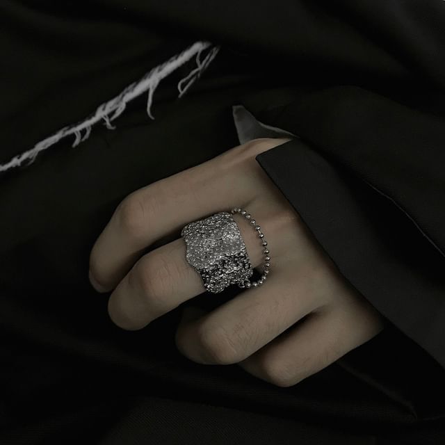 Black Degree-Stainless Steel Textured Open Ring