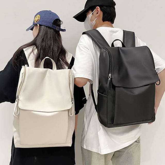 Hikuozy-Faux Leather Flap Multi-Pocket Backpack
