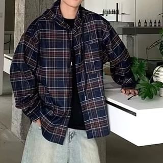 Blueforce-Long-Sleeve Plaid Hooded Shirt