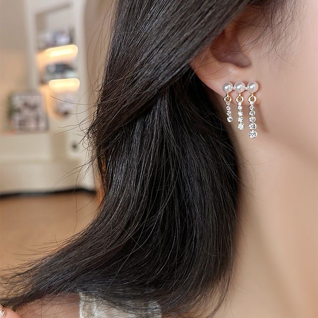 PANGU-Rhinestone Drop Earring Clip-On Earring