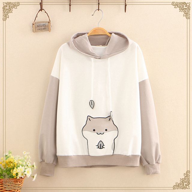 Kawaii Fairyland Hamster Print Color-Block Hoodie YesStyle