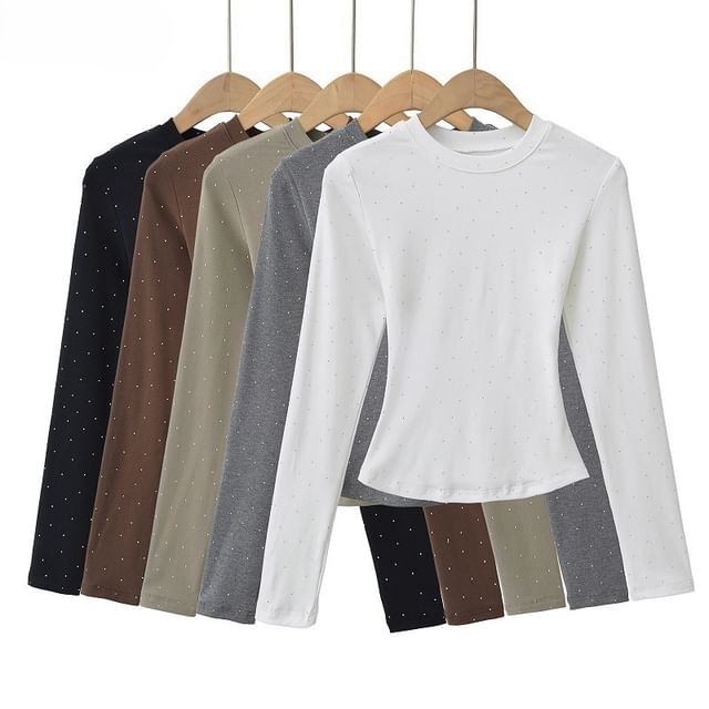 Hollahop-Long-Sleeve Crewneck Plain Crop Top