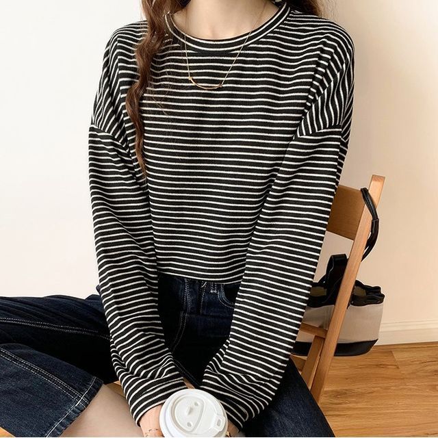 Moon City - Long-Sleeve Striped T-Shirt | YesStyle