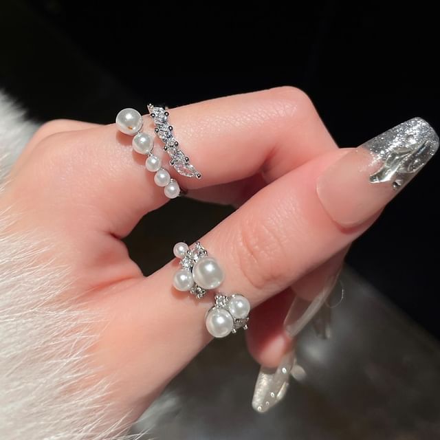 Wandoli-Faux Pearl Ring Set