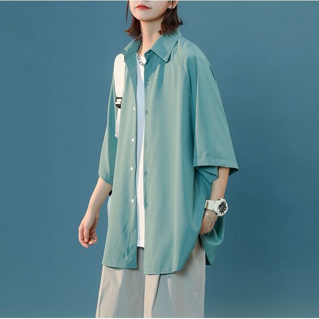 Koiyua-Elbow-Sleeve Plain Shirt