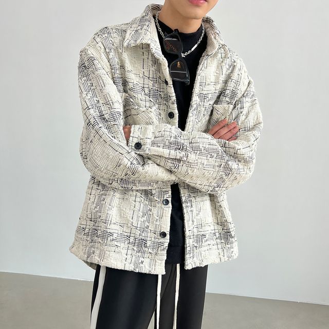 DragonRoad-Collared Button Tweed Jacket