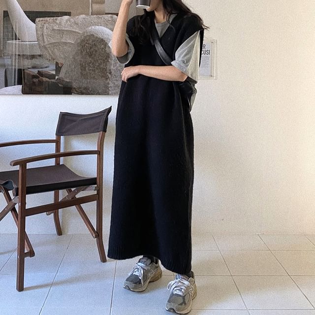 Tulstrix - V-Neck Midi Knit Sweater Vest Dress | YesStyle Tulstrix - V-Neck Midi Knit Sweater Vest Dress | YesStyle