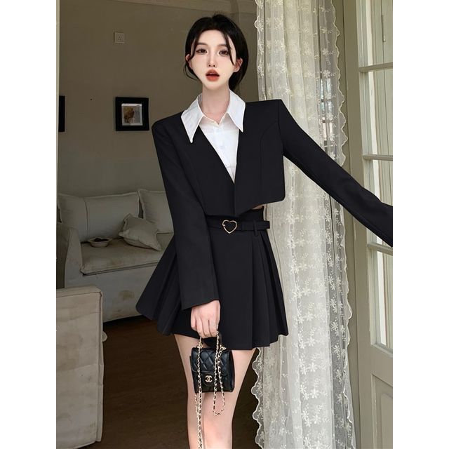 ever after - Set: Mock Two-Piece Crop Jacket + High-Waist