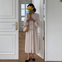 MERONGSHOP - Round-Neck Shirred Maxi Dress MERONGSHOP - Round-Neck Shirred Maxi Dress