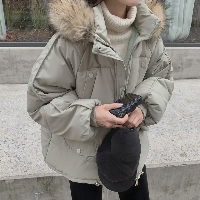 Leoom-Fluffy Trim Hoode Padded Jacket