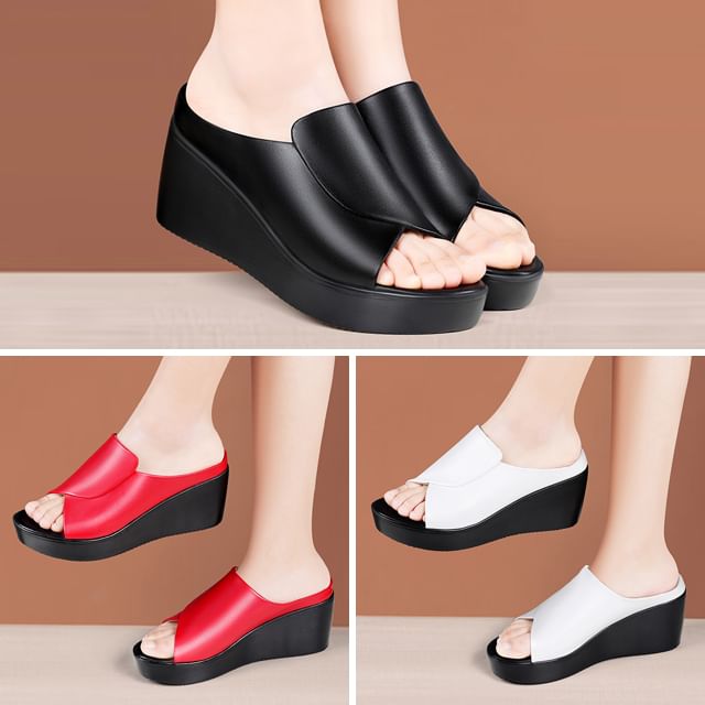 Freesia-Plain Platform Wedge Heel Slide Sandals