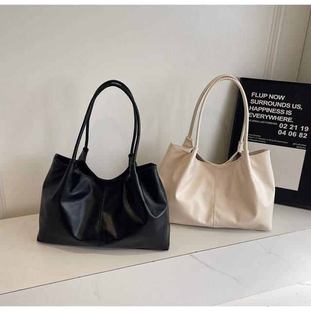 Mulgam-Plain Faux Leather Tote Bag