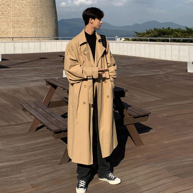 DragonRoad - Plain Double-Breasted Midi Trench Coat | YesStyle