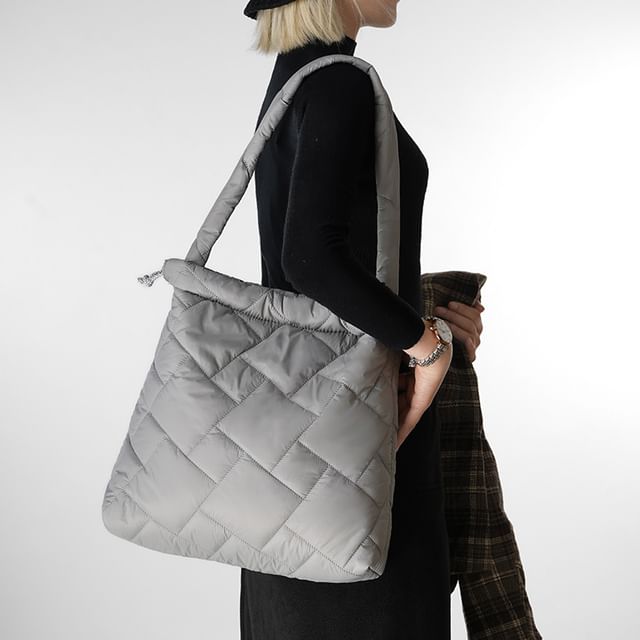 Mulgam-Plain Drawstring Quilted Tote Bag