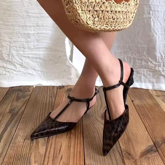FRAISO-Pointed Toe Leopard Print Slingback Sandals