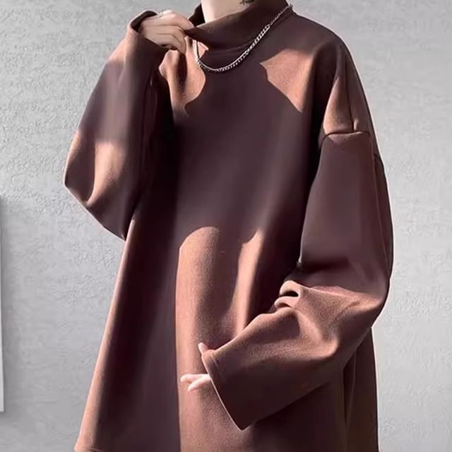 emeisa-Mock Neck Plain Sweatshirt