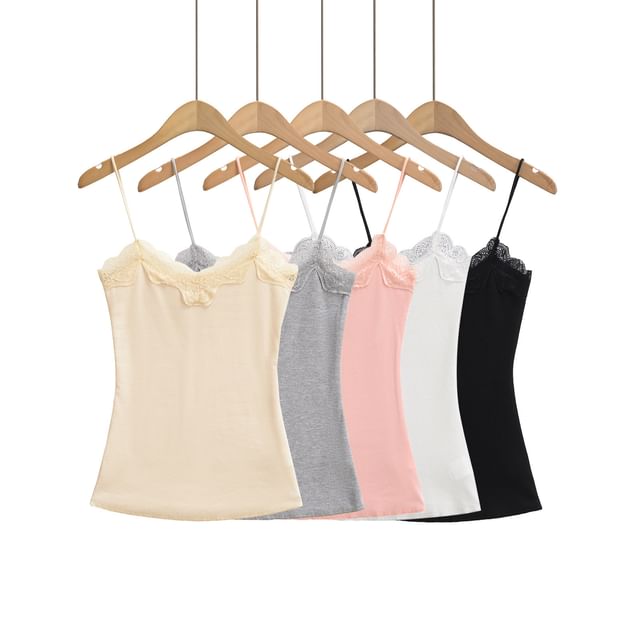 Asiris-Lace Trim Ribbed Camisole Top