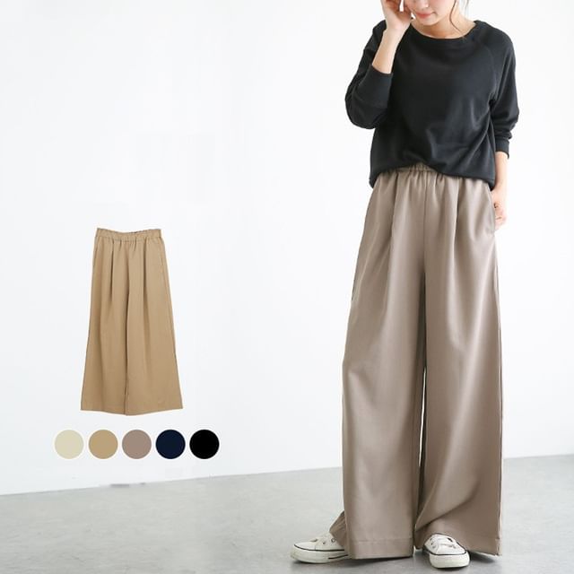 Lewwe-High Rise Plain Wide Leg Pants
