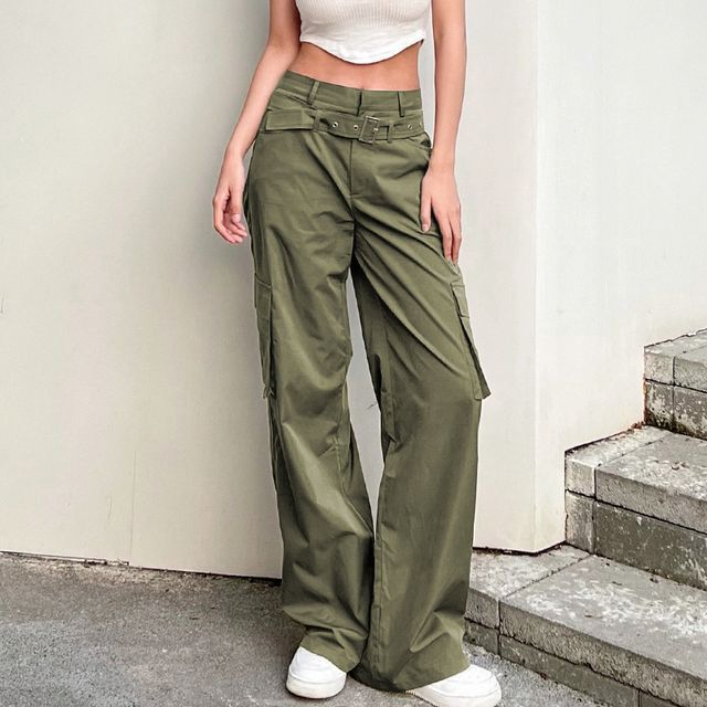 Rosesand - High Waist Pocket Straight-Fit Wide-Leg Cargo Pants