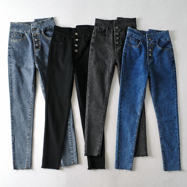 AMeow - Asymmetric Washed Skinny Jeans 