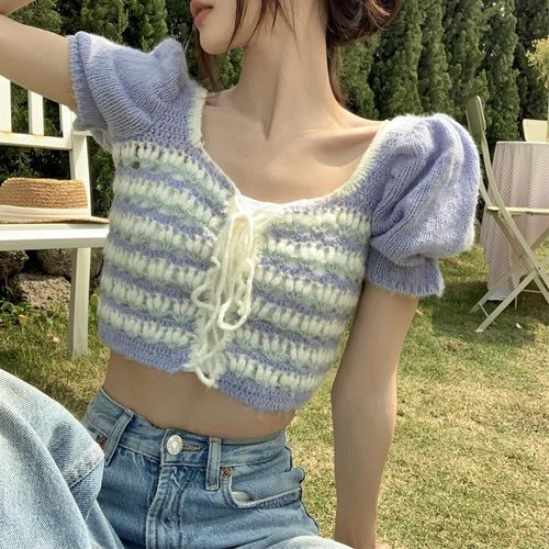 ☆NASTY FANCY CLUB☆ NF Houndstooth Check Crop Knit Tee SKY Jessyn Checkered Knit Tank