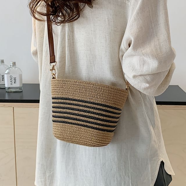 KOCORE-Striped Woven Crossbody Bag