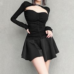 Bababy - Long-Sleeve Cut-Out Top / Mini A-Line Skort