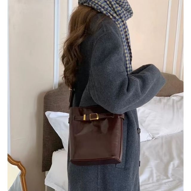 Indenis-Faux Leather Bucket Bag
