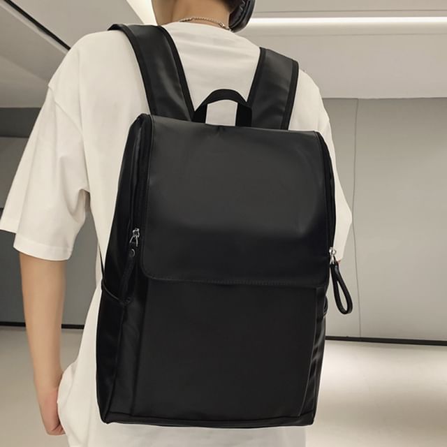 Melois-Faux Leather Plain Backpack