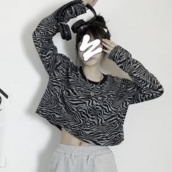 Giuliana(ギーリアナ) - Zebra-Print Long-Sleeve Long T-Shirt / Long-Sleeve Cropped T-Shirt Giuliana(ギーリアナ) - Zebra-Print Long-Sleeve Long T-Shirt / Long-Sleeve Cropped T-Shirt