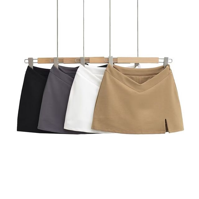 Ulark-Low Waist Plain Mini A-Line Skirt