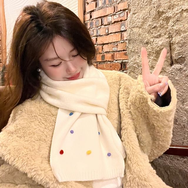4-4 STUDIO-Pom Pom Knit Scarf