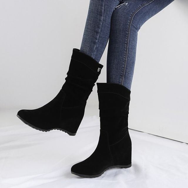 hidden wedge mid calf boots