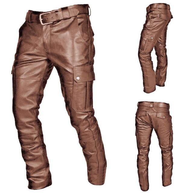Fireon-Plain Faux Leather Skinny Cargo Pants