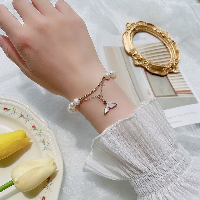 Jarogue Mermaid Tail Shell Freshwater Pearl Bracelet YesStyle