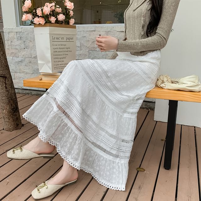 Juuri-High Waist Plain Panel Maxi A-Line Skirt