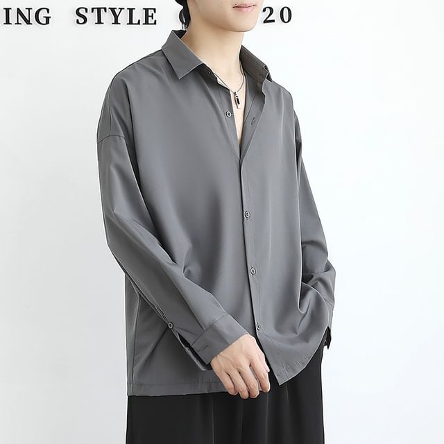 Lingaris-Long-Sleeve Plain Shirt